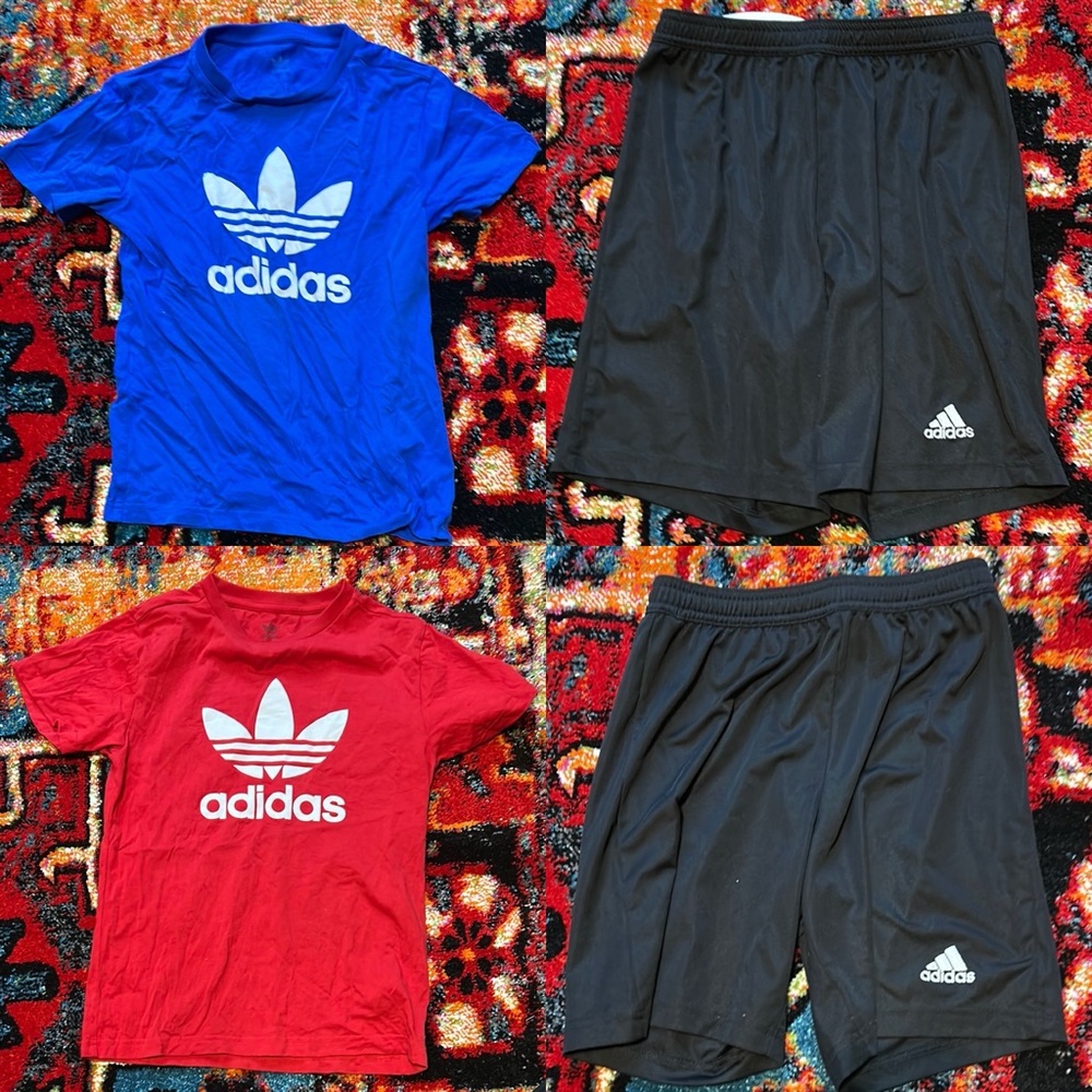 Adidas BUNDLE- Shorts - Large and Medium; Shirts - 11-12 Y